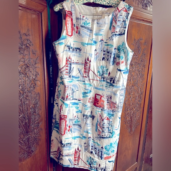 NWOT Dress London cotton print NorthStyle sz 18 sheath white, lined - Picture 1 of 12